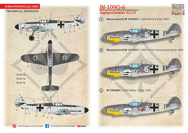 Messerschmitt Bf109G-6 Jagdgeschwader JG.53 Part-3 PRS48-319