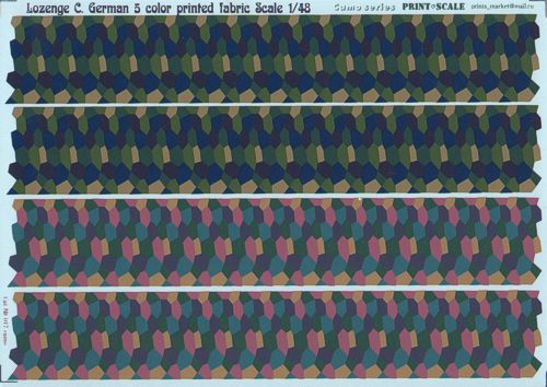 Lozenge C, German five colour printed fabric PRS48-LOS017