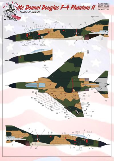 McDonnell Douglas F4 Phantom II Technical Stencils  PRS72-031