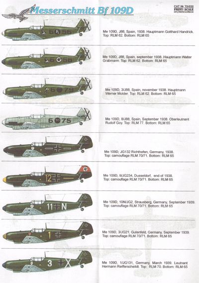 Messerschmitt BF109D (Germany, Spain)  PRS72-032