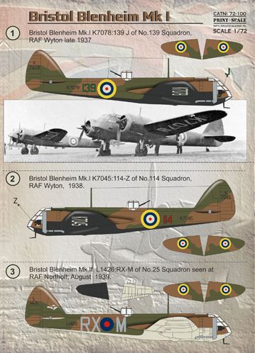 Bristol Blenheim MK1 (RAF, Finland, Romania)  PRS72-100