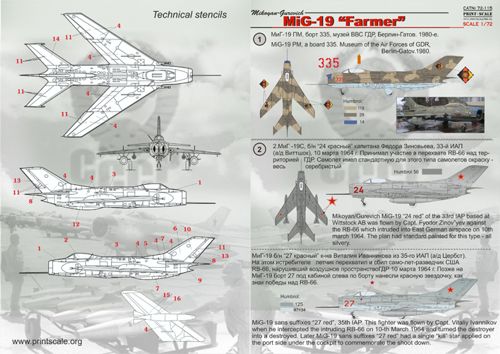 Mikoyan MIG-19 Farmer (NVA, USSR, Pakistan Bangladesh, Indonesia, China Czechoslovakia) PRS72-115
