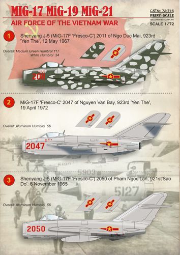 MIG Air force of the Vietnam war (MiG17, MiG19, MiG21)  PRS72-116