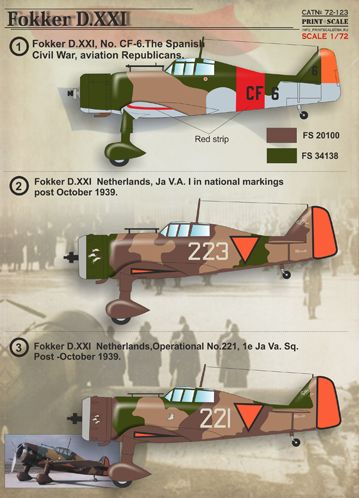 Fokker D.XXI (Spanish AF, LVa, Danish AF, Finnish AF, Luftwaffe) PRS72-123