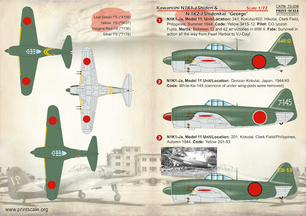 Kawanishi N1K1/2-J Shiden and Shiden-Kai  PRS72-208