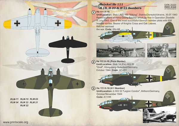 Heinkel He-111H-16, He 111H-20 & He 111H-22 Bombers PRS72-231