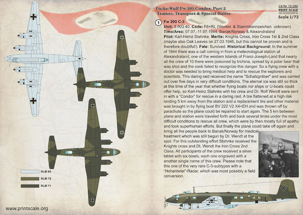 Focke-Wulf Fw-200 CONDOR Part 3 (Trainer, transport and special duties)  PRS72-250