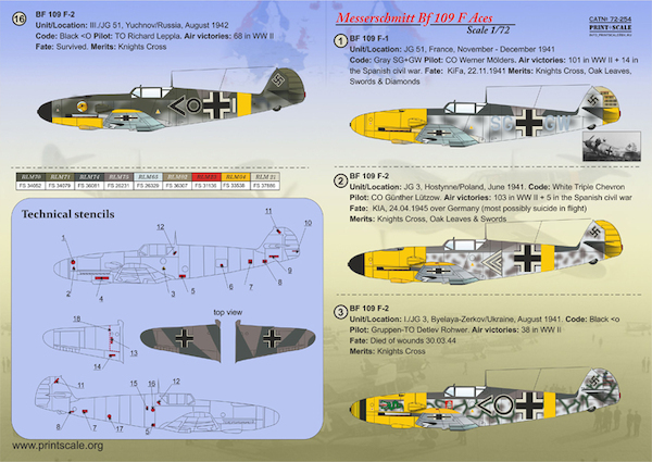 Messerschmitt BF109F Aces PRS72-254