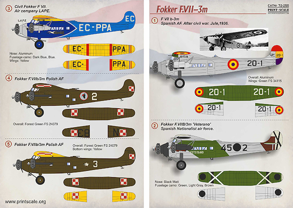 Fokker FVII-3M Trimotor (Spain, Poland) PRS72-255