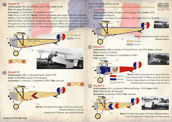 French Nieuport 10, 11, 16 Aces of WW1  PRS72-257