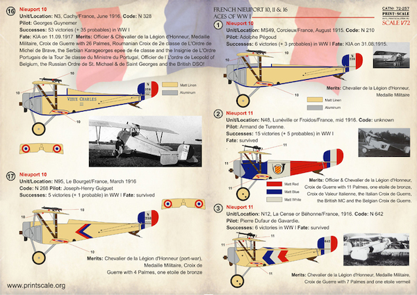 French Nieuport 10, 11, 16 Aces of WW1 PRS72-257
