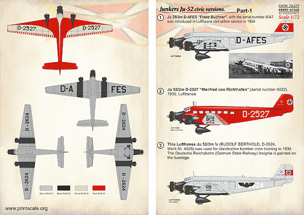 Junkers Ju52 Civic Versions Part 1 PRS72-277