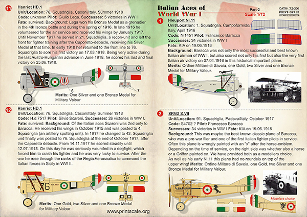 Italian Aces of World war 1 Part 2  PRS72-301