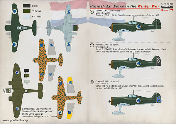 Finnish Air Force in the winter War (Fokker D21, MS406, Storch, Blenheim, Fiat G50) PRS72-332