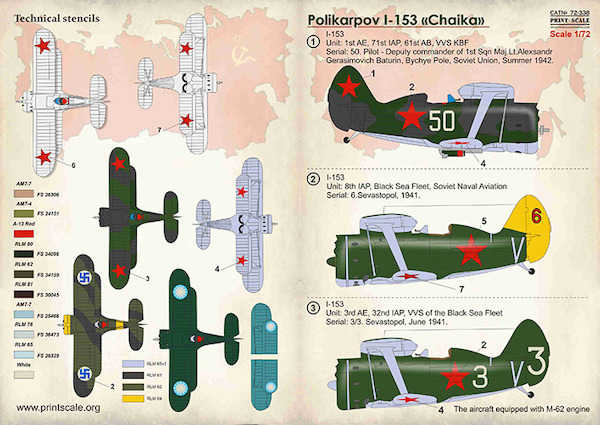 Polikarpov I-153 "Chaika" (USSR,finland, China, Luftwaffe) PRS72-338
