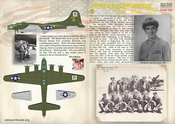 Boeing B17 Flying Fortress 'Veni Vidi Vici" (USAAF, Swedish Civil) PRS72-339