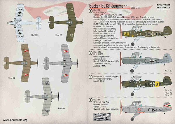 Bucker Bu131 Jungmann (Luftwaffe, Swiss AF, Hungarian AF, Croatian AF, Italian AF)  PRS72-350