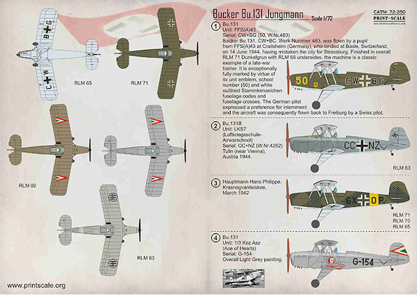 Bucker Bu131 Jungmann (Luftwaffe, Swiss AF, Hungarian AF, Croatian AF, Italian AF) PRS72-350