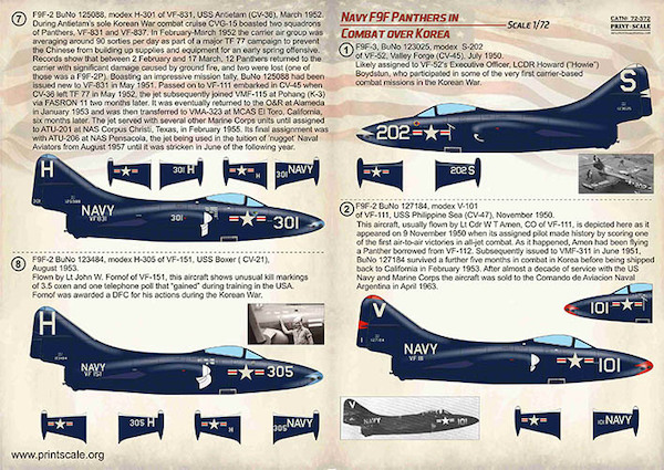 Navy Grumman F9F-2/F9F-3 Panthers in Combat over Korea PRS72-372