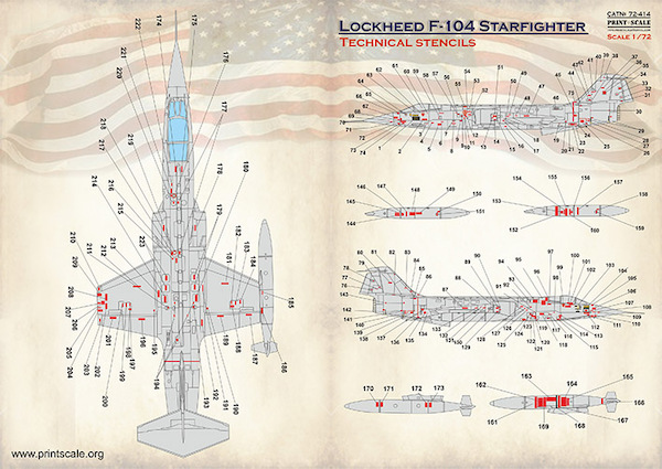 Lockheed F104 Starfighter Technical Stencils PRS72-414