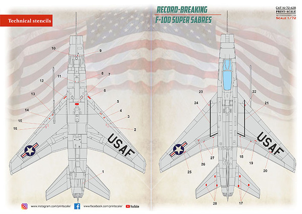 Record Breaking F100 Super Sabres, technical Stencils PRS72-428