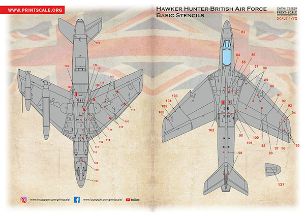 Hawker Hunter RAF basic stencil PRS72-520