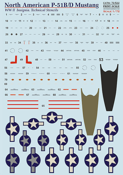 North-American P-51B/P-51D Mustang Technical stencils. PRS72-522