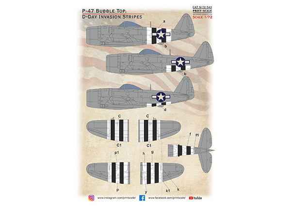 P-47D Thunderbolt Bubbletop. D-Day Invasion Stripes  PRS72-543