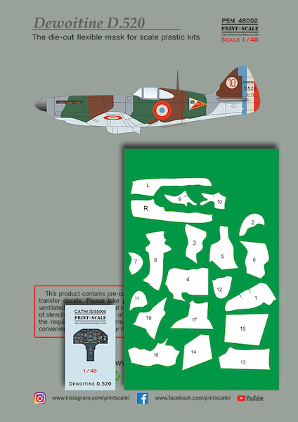 Dewoitine D.520 mask +decal +3D Instrument panel decal PSM48002
