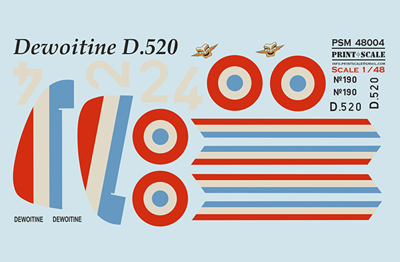 Dewoitine D.520 mask +decal +3D Instrument panel decal PSM48004