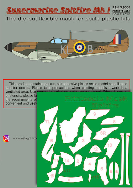 Supermarine Spitfire Mk.1 mask + decal PSM72004