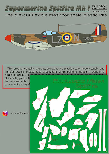Supermarine Spitfire Mk.1 mask + decal PSM72007