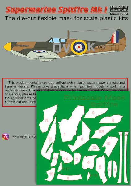 Supermarine Spitfire Mk.1 mask + decal PSM72008