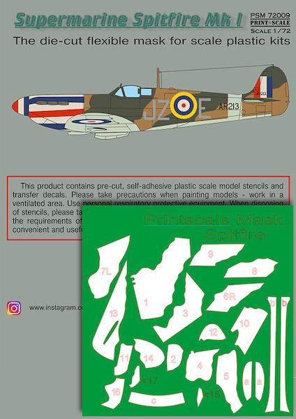 Supermarine Spitfire Mk.1 mask + decal PSM72009