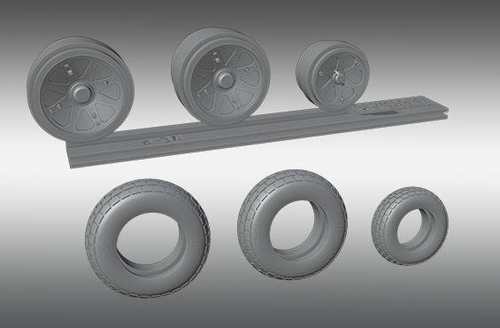 Lockheed P38 Lightning Resin rims and elastic rubber wheels  PSW32014