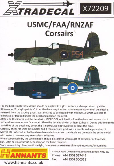 Vought F4U-1 Corsairs [F4U-1A F4U-1D FG-1 F3A FG-1D Corsair) X72209
