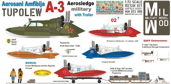 Tupolev Airsled A3 & Trailer - military versions with Load + two multipose arctic figures MM072-068