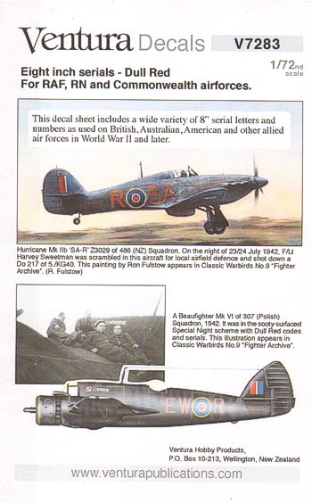 Eight inch serials - dull red, for RAF, RN and Commonwealth air forces V7283