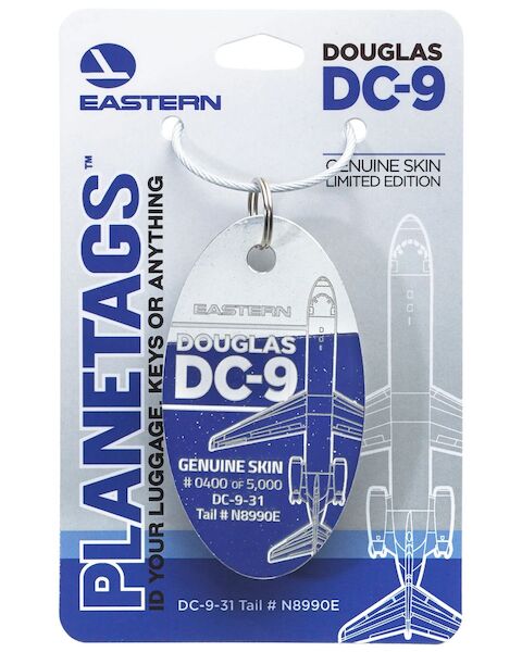 Keychain made of real aircraft skin: Douglas DC-9 N8990E Eastern Airlines (blue/white) DC-9 N8990E B/W