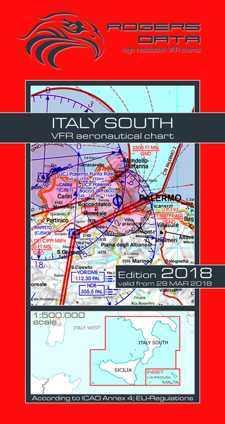VFR aeronautical chart Italy South - Sicily - Lampedusa - Malta 2018 ROGERS-ITALY-S