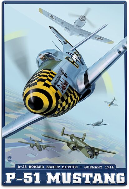 P-51 Mustang during B-25 Bomber Escort Mission-Germany 1944 metal poster YD8783G