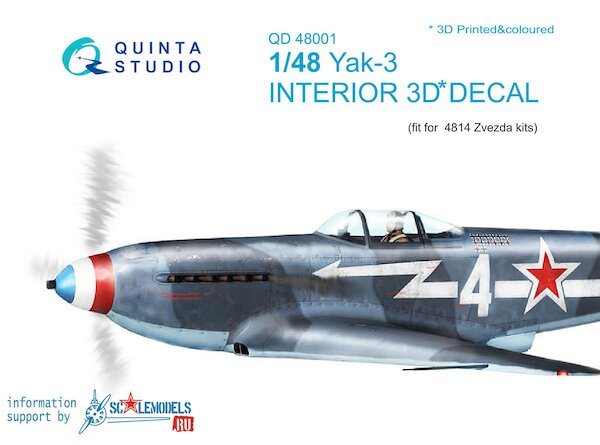 Yakovlev Yak3 Interior 3D Decal for Zvezda QD48001