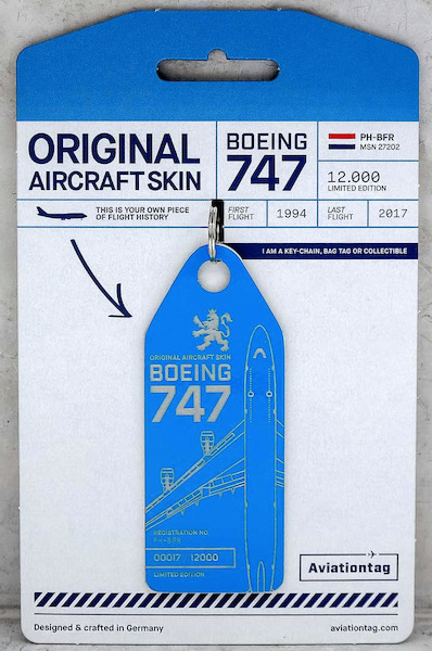 Keychain made of real aircraft skin: Boeing 747-400 PH-BFR (KLM) PH-BFR