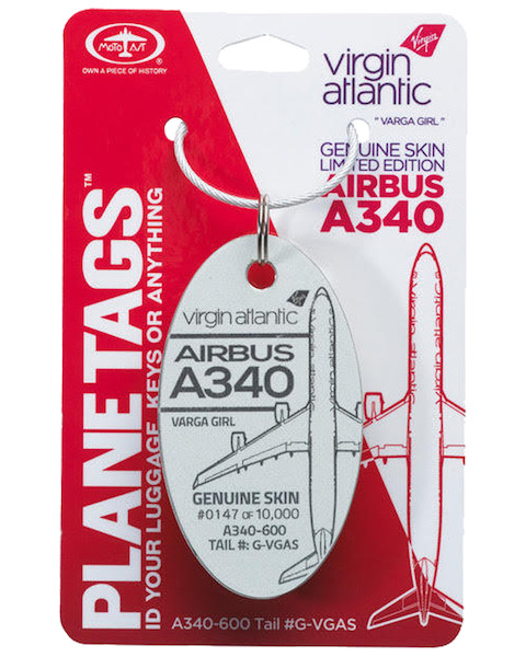 Keychain made of real aircraft skin: Airbus A340-600 G-VGAS Virgin Atlantic 'Varga Girl' (Pearl White) G-VGAS