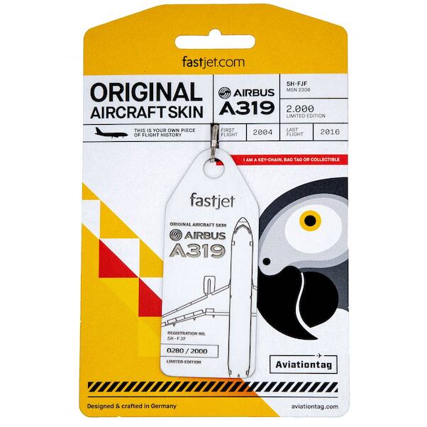 Keychain made of real aircraft skin: Airbus A319-100 5H-FJF Fastjet (white) 5H-FJF White
