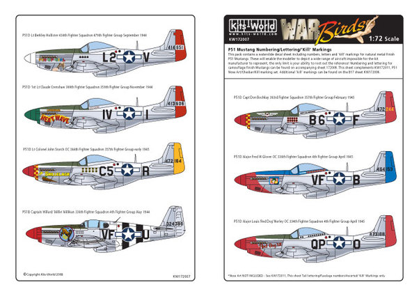 P51 Mustang General markings A/C ID numbers and lettering (Natural Finish) KW172007