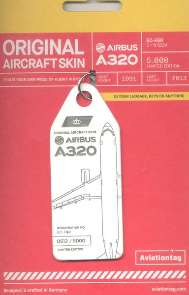 Keychain made of real aircraft skin: Airbus A320 Iberia EC-FGR IB320