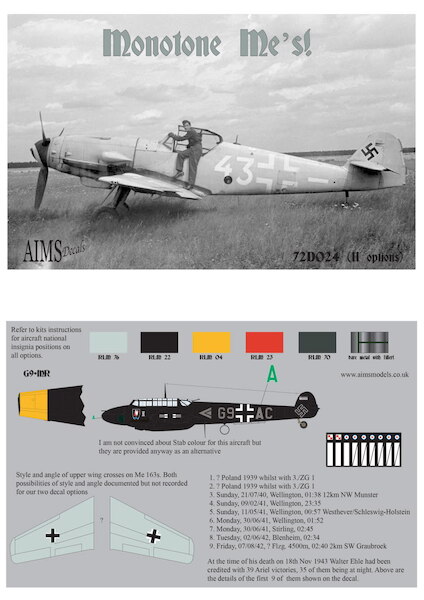 Monotone Me's (Bf109, Bf110, Me262) 72D024