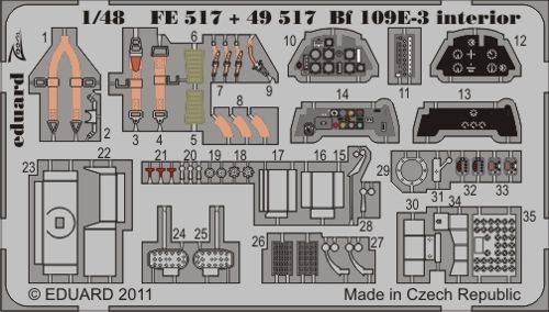 Detailset Messerschmitt BF109E-3 Interior Self Adhesive (Airfix) FE517