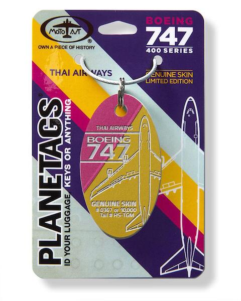 Keychain made of real aircraft skin: Boeing 747 Thai Airways HS-TGM Combo Magenta/Gold THAI MAG-GOL